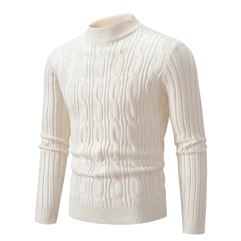 Mens Solid Colour O-Neck Knitted Slim Fit Sweater