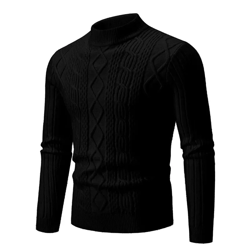 Mens Solid Colour O-Neck Knitted Slim Fit Sweater