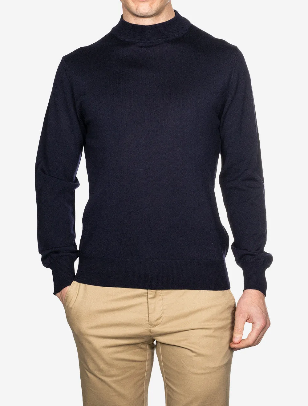 Merino Wool Mock Neck Navy