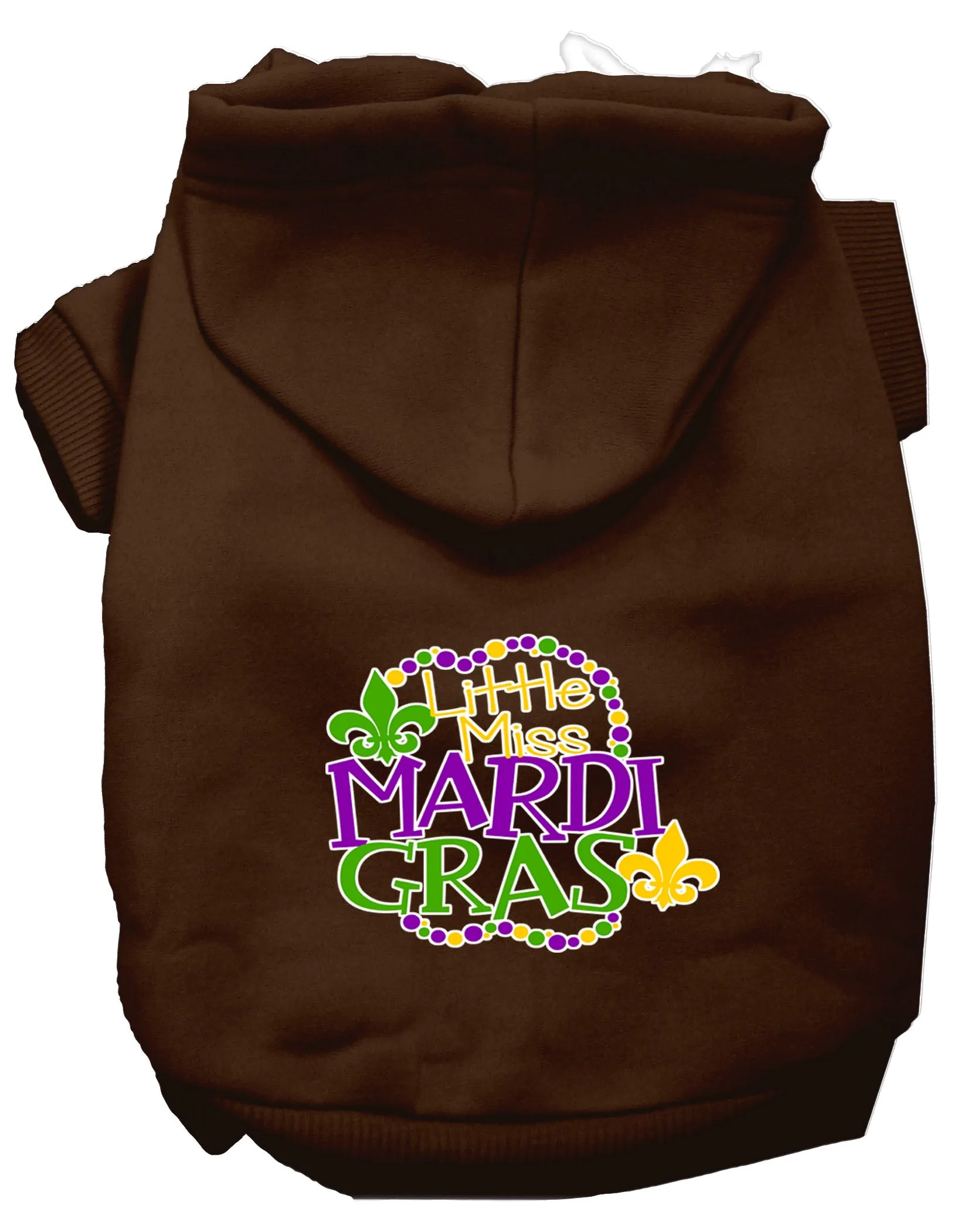 Miss Mardi Gras Screen Print Mardi Gras Dog Hoodie Brown Xl