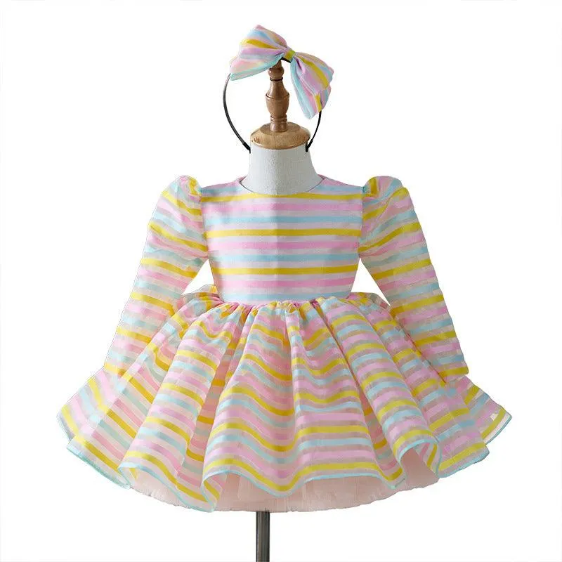 Multicolor Stripe Little Princess Dress Dreamy Rainbow Stripe Dress