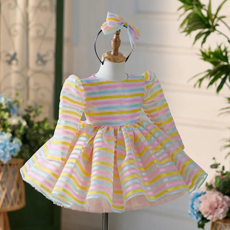 Multicolor Stripe Little Princess Dress Dreamy Rainbow Stripe Dress