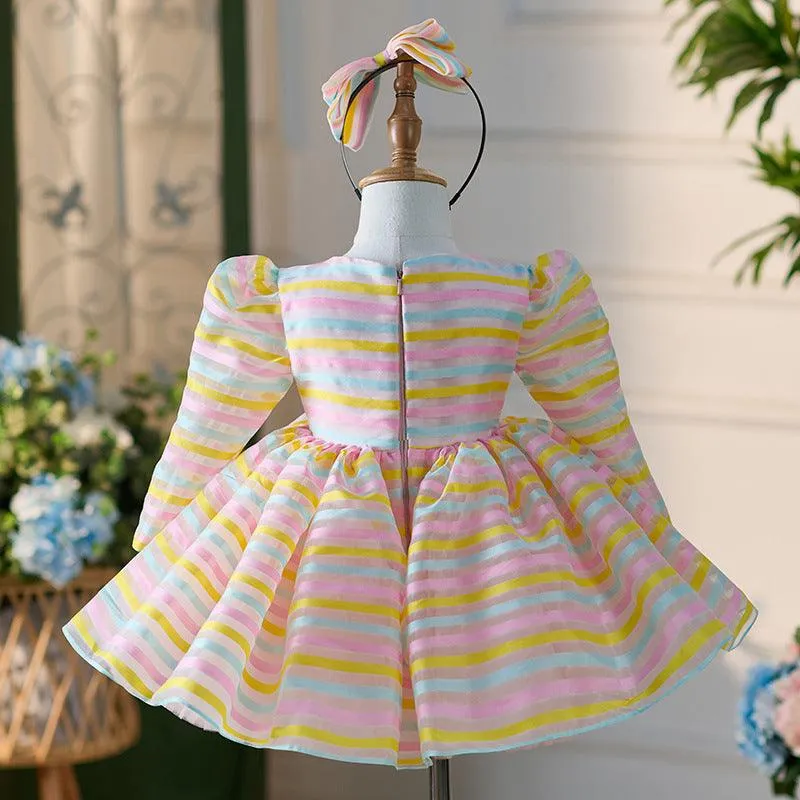 Multicolor Stripe Little Princess Dress Dreamy Rainbow Stripe Dress