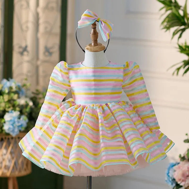 Multicolor Stripe Little Princess Dress Dreamy Rainbow Stripe Dress