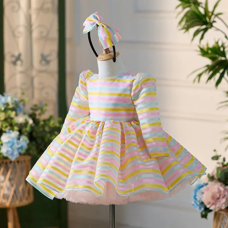 Multicolor Stripe Little Princess Dress Dreamy Rainbow Stripe Dress