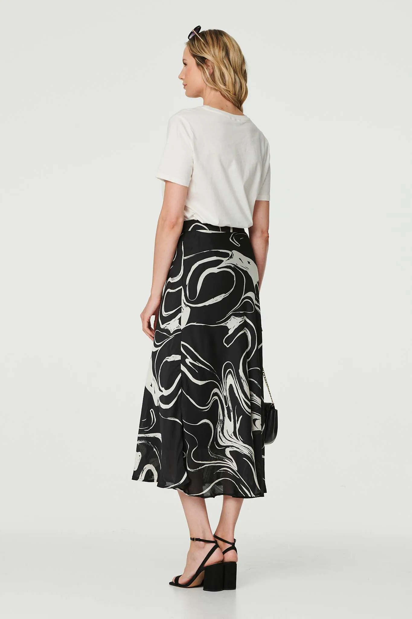 Printed High Waist A-Line Midi Skirt