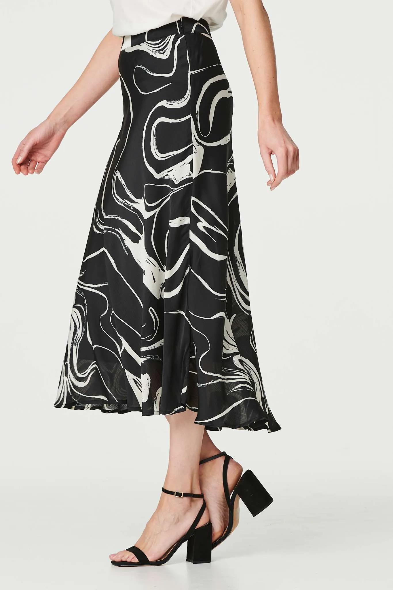 Printed High Waist A-Line Midi Skirt