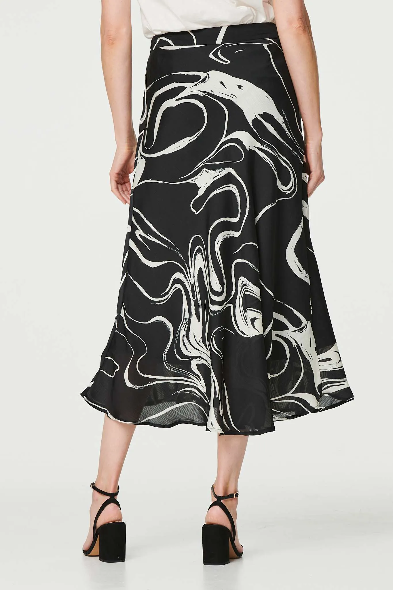 Printed High Waist A-Line Midi Skirt