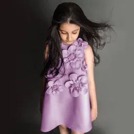 Purple series Dreamy Floral Dress Elegance for Little Princesses 3D Floral Adorned Girl's Dress