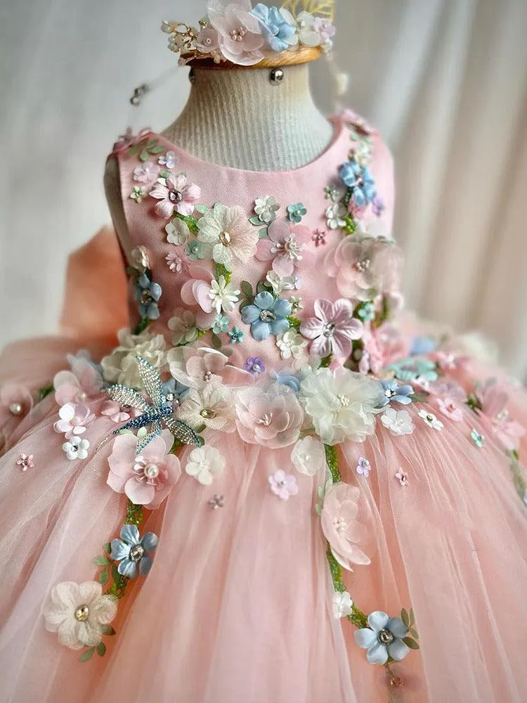 Romantic flower princess dress for Wedding Party wear girls Dreamy Floral Princess Dress