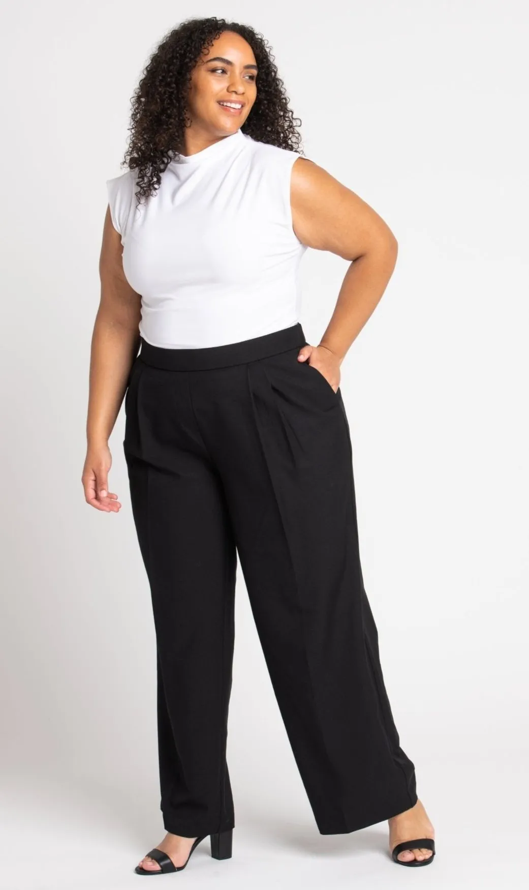 Roz & Ali Pleated Wide Leg Trouser Pants - Plus