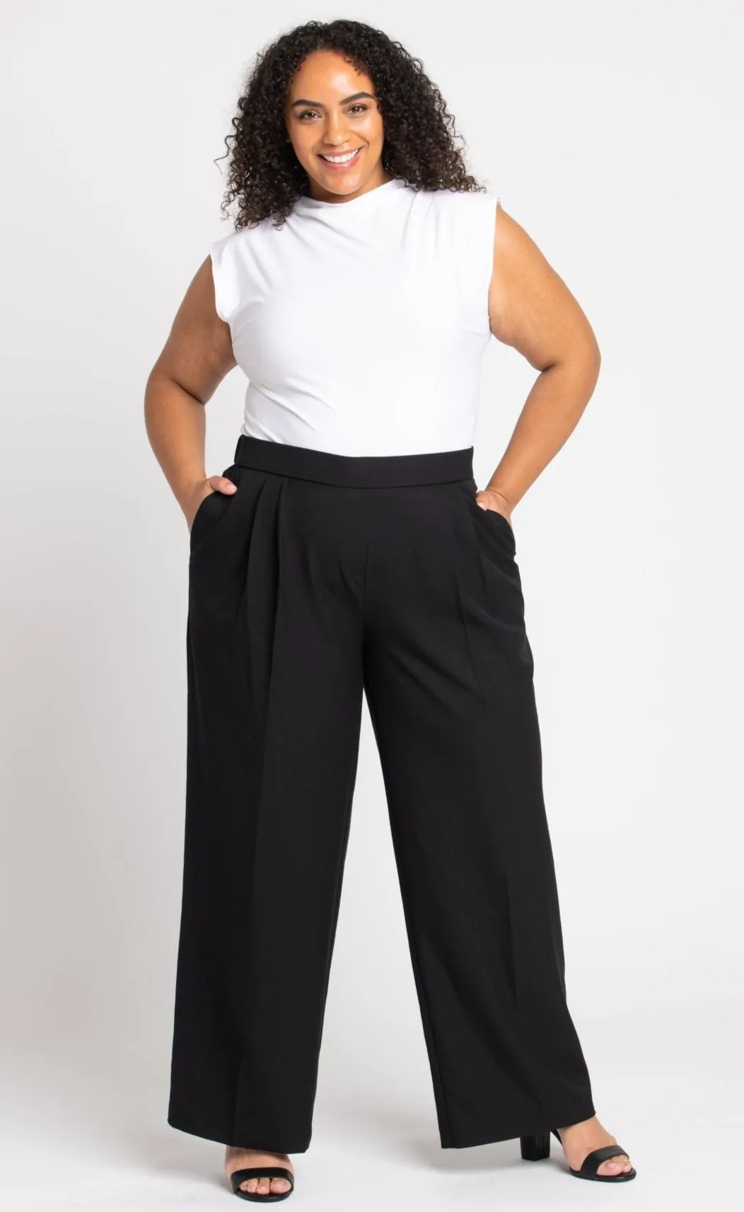 Roz & Ali Pleated Wide Leg Trouser Pants - Plus