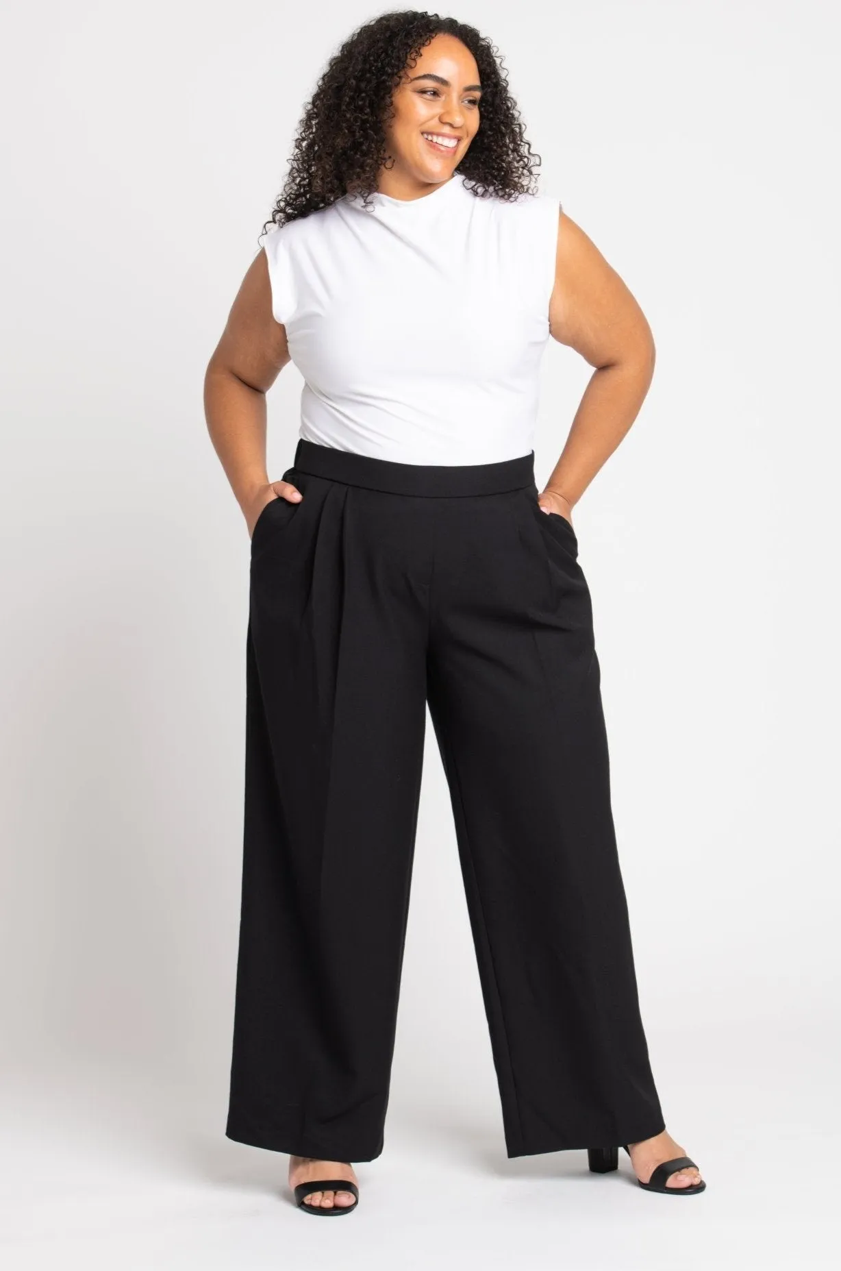 Roz & Ali Pleated Wide Leg Trouser Pants - Plus