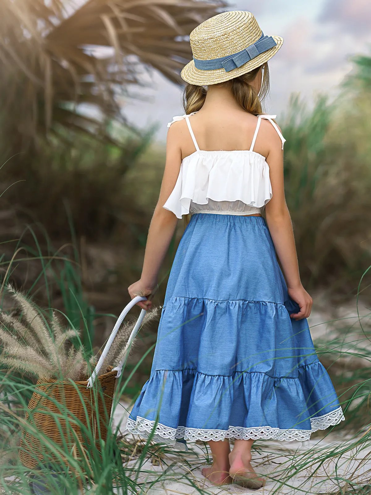 She's A Classic Chambray Lace Skirt Set