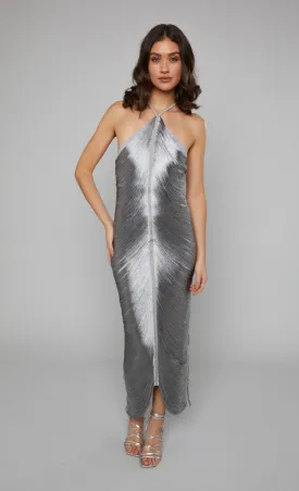 Silver Fringe Detail Halter Maxi Dress