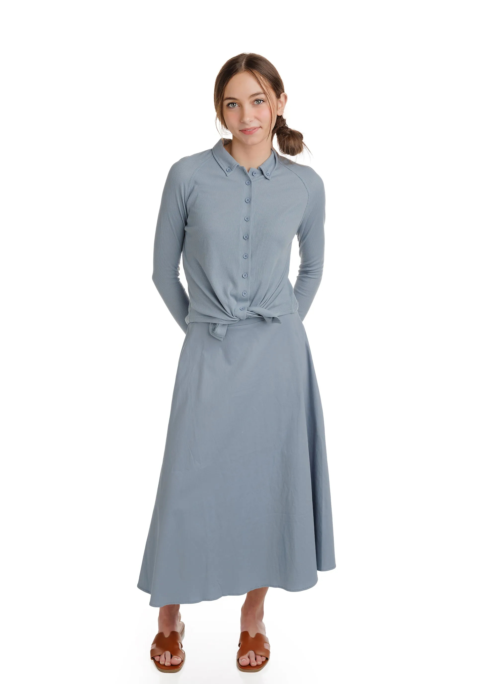 Sky Blue Midi A-Line Skirt