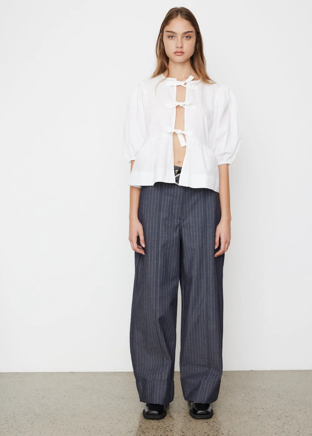 Stretch Stripe High Waist Wide Leg Pants