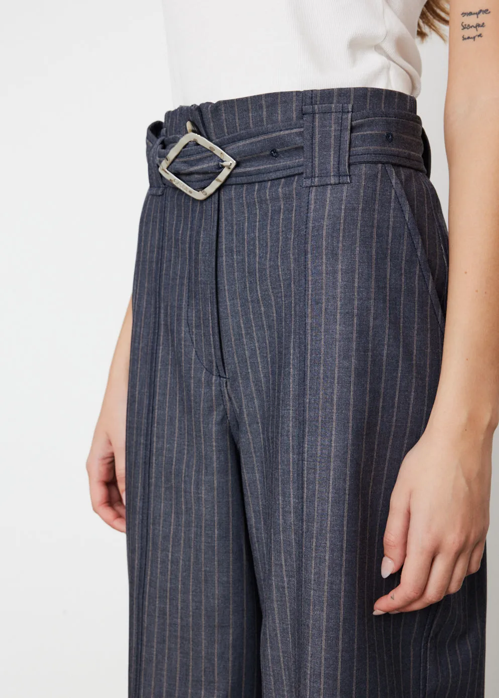 Stretch Stripe High Waist Wide Leg Pants