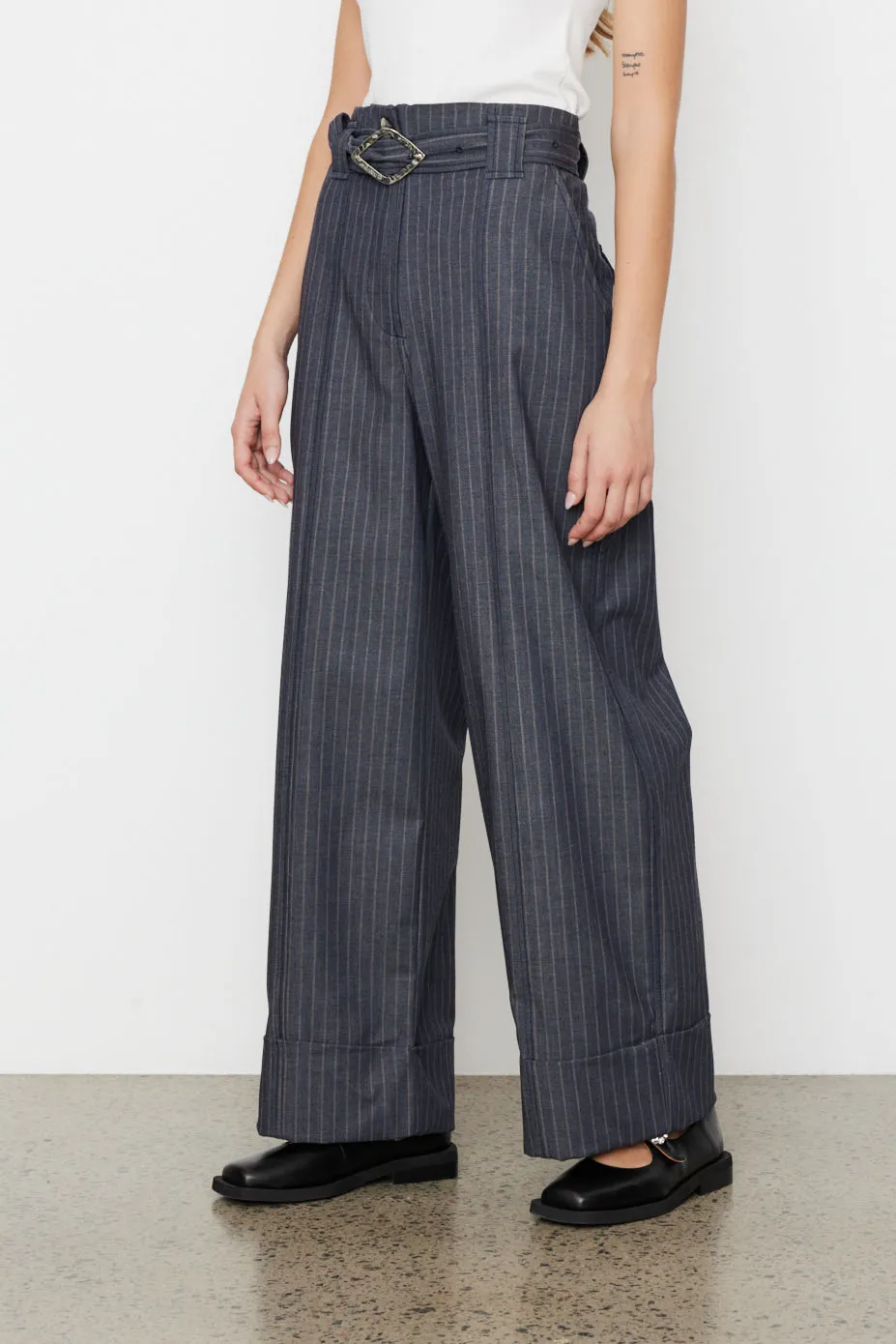 Stretch Stripe High Waist Wide Leg Pants