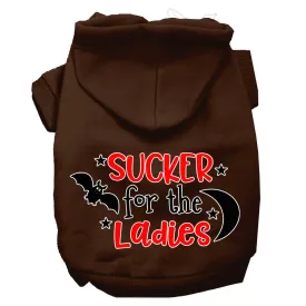 Sucker For The Ladies Screen Print Dog Hoodie Brown L