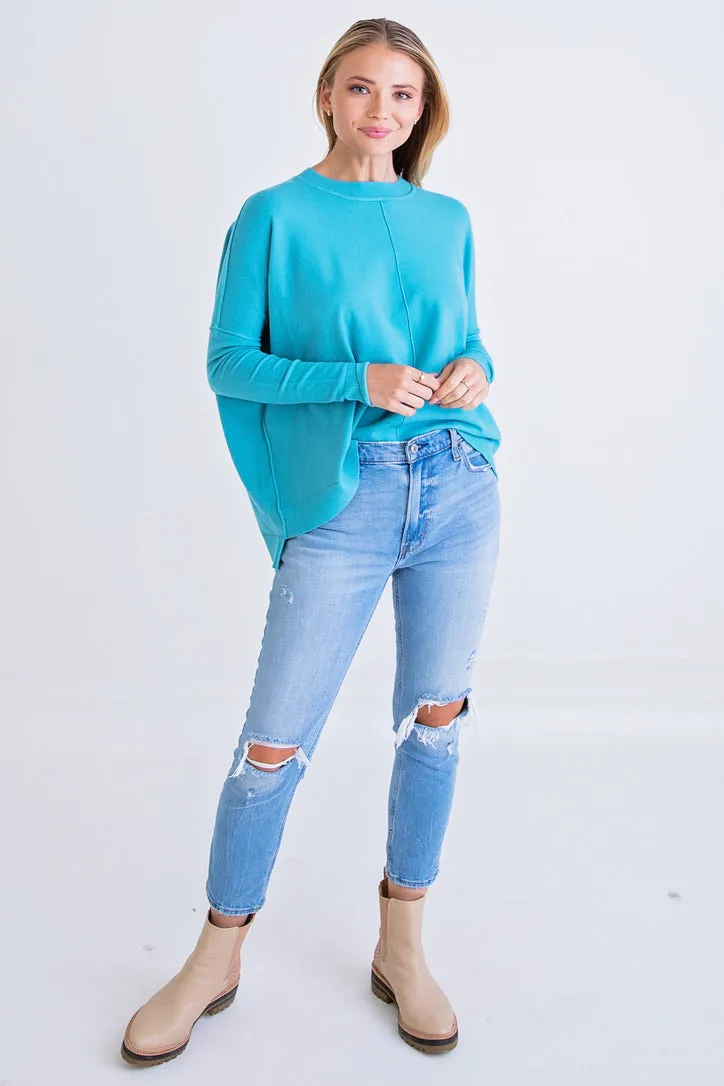 Teal Novelty Crew Sweater