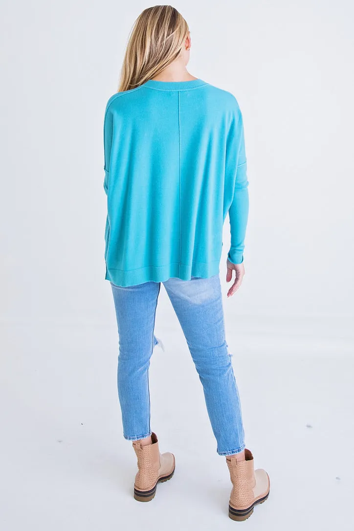 Teal Novelty Crew Sweater