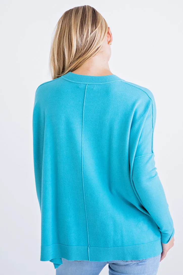 Teal Novelty Crew Sweater