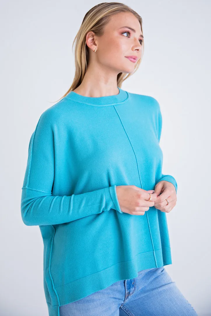 Teal Novelty Crew Sweater