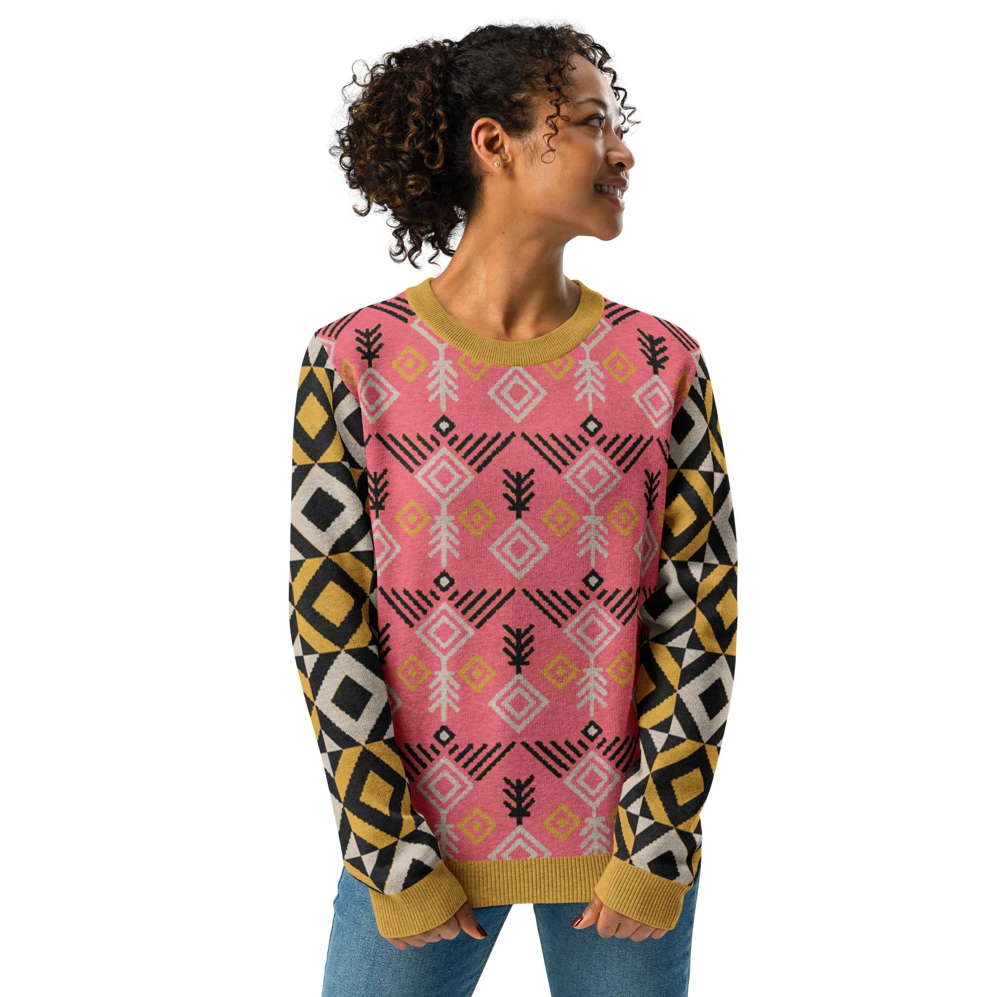 The Clam Bake in Pink and Gold Knitted Crewneck Sweater