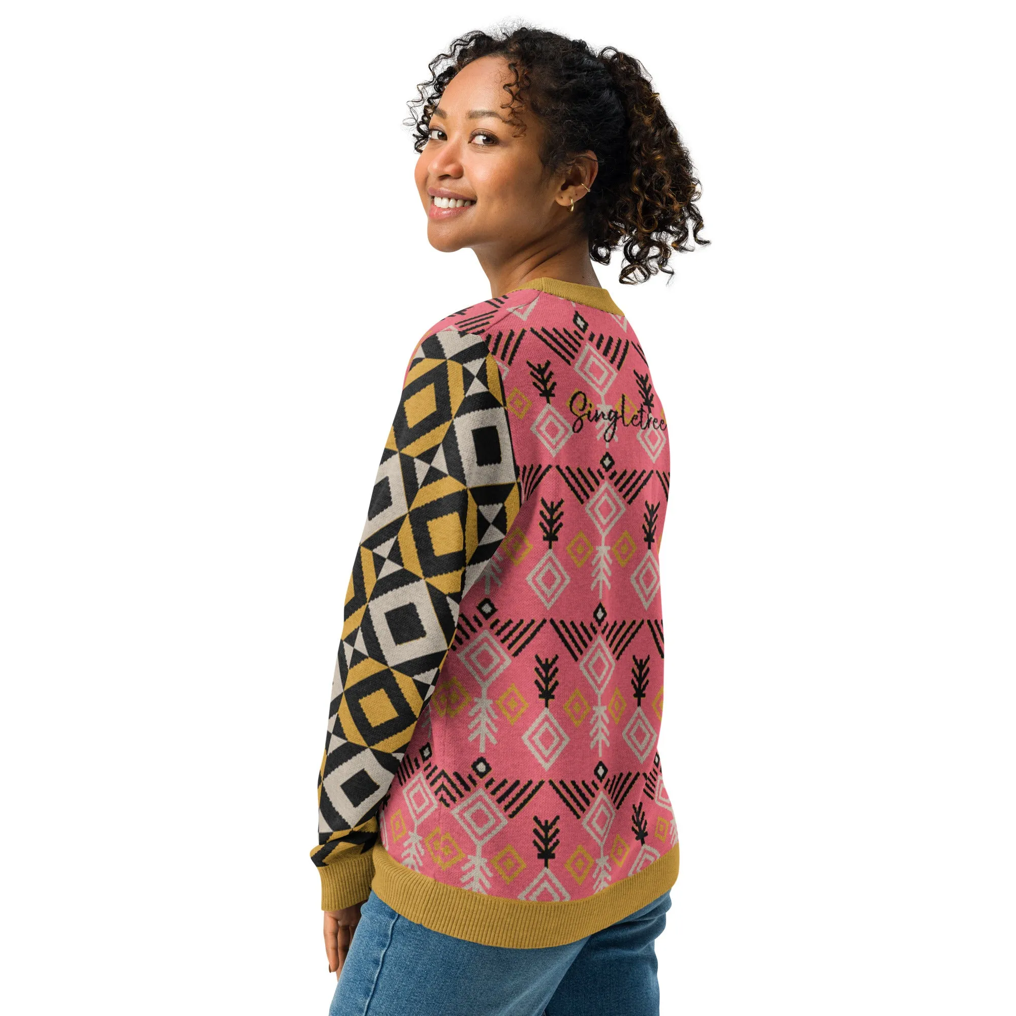 The Clam Bake in Pink and Gold Knitted Crewneck Sweater