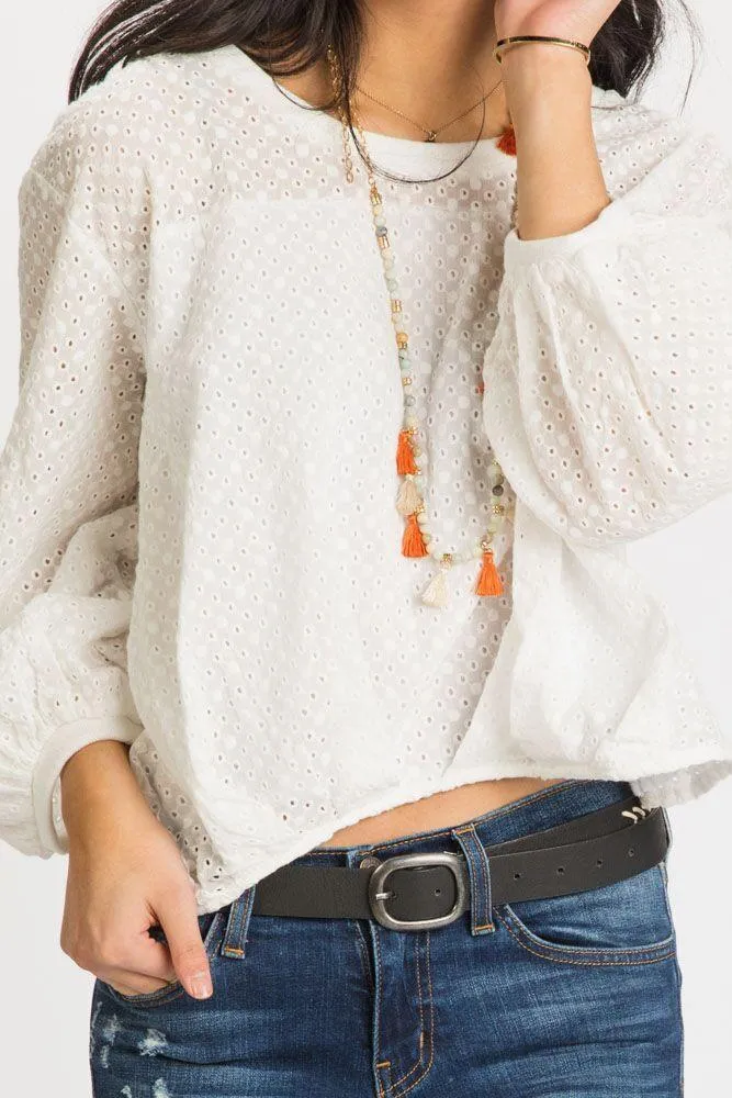 The Eyelet Lace Act Balloon Sleeve Top