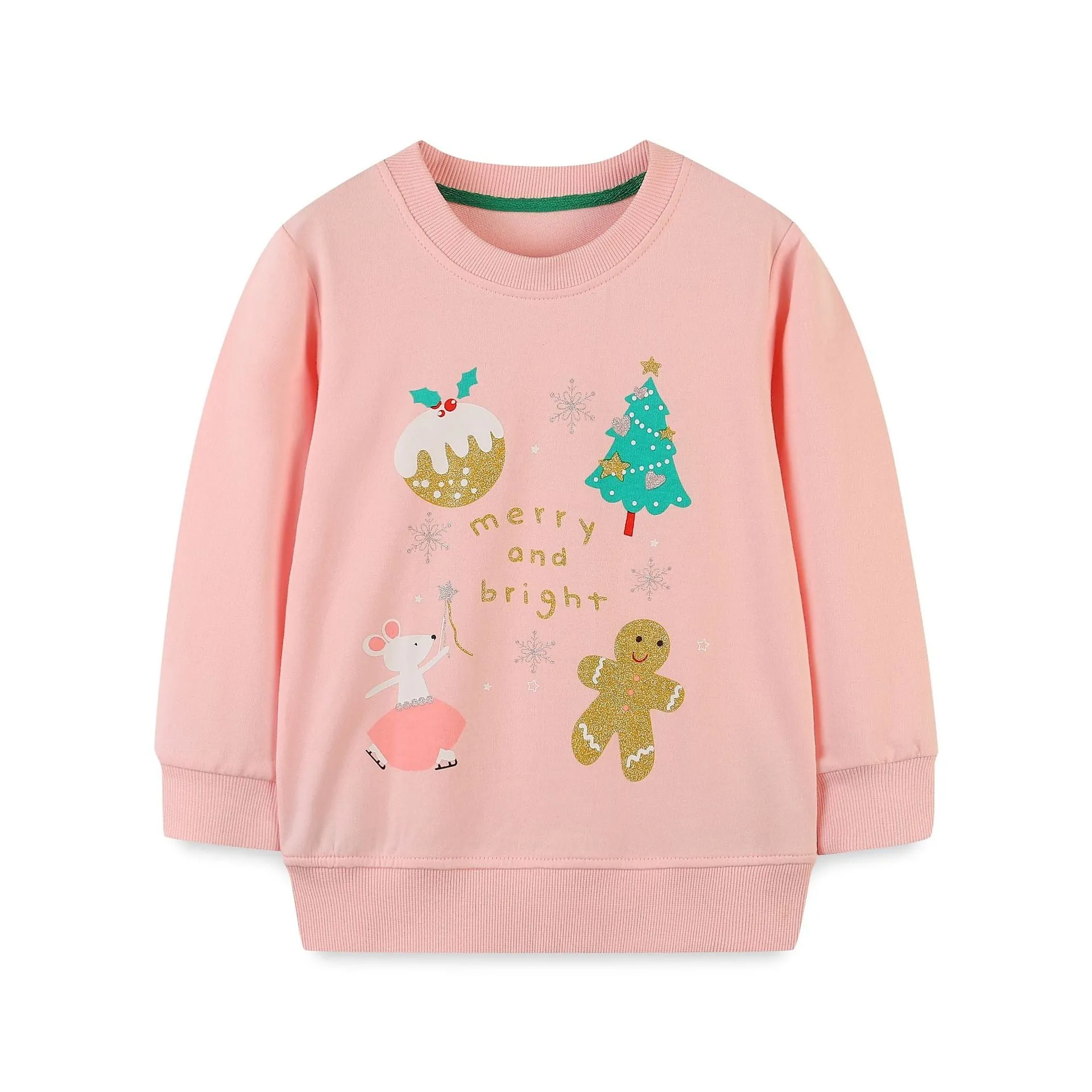 Toddler/Kid Girl's Christmas Design Pink Cotton Sweatshirt