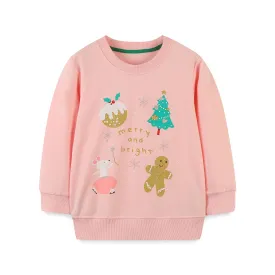 Toddler/Kid Girl's Christmas Design Pink Cotton Sweatshirt