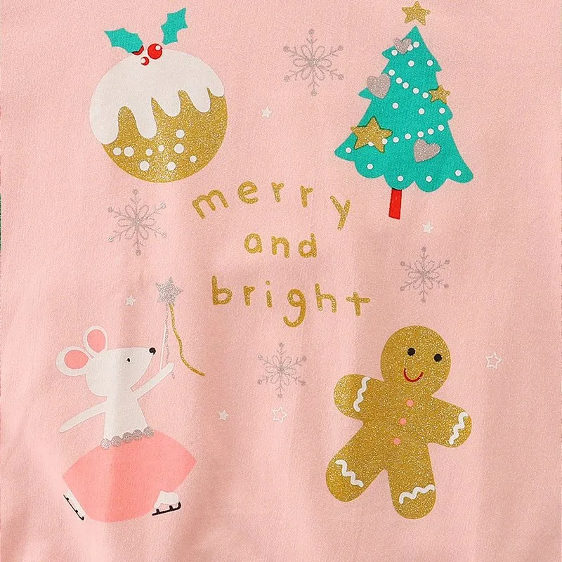 Toddler/Kid Girl's Christmas Design Pink Cotton Sweatshirt