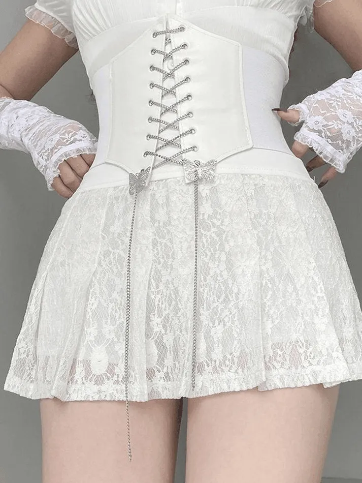 Uniwim A Line Pleated Lace Mini Skirt