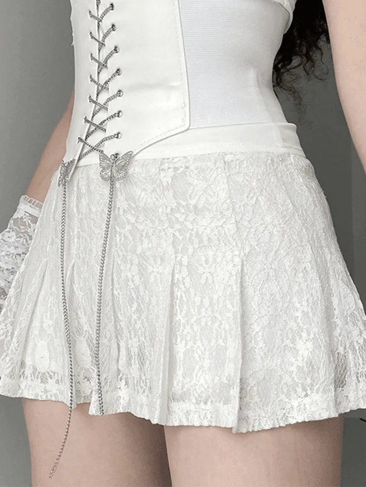 Uniwim A Line Pleated Lace Mini Skirt