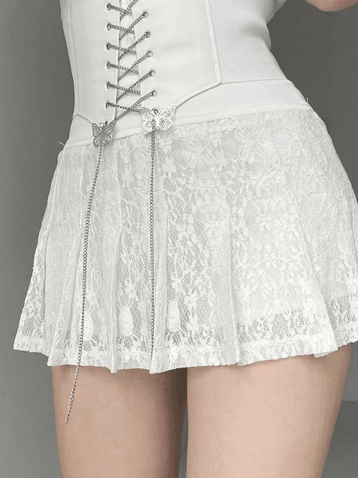 Uniwim A Line Pleated Lace Mini Skirt