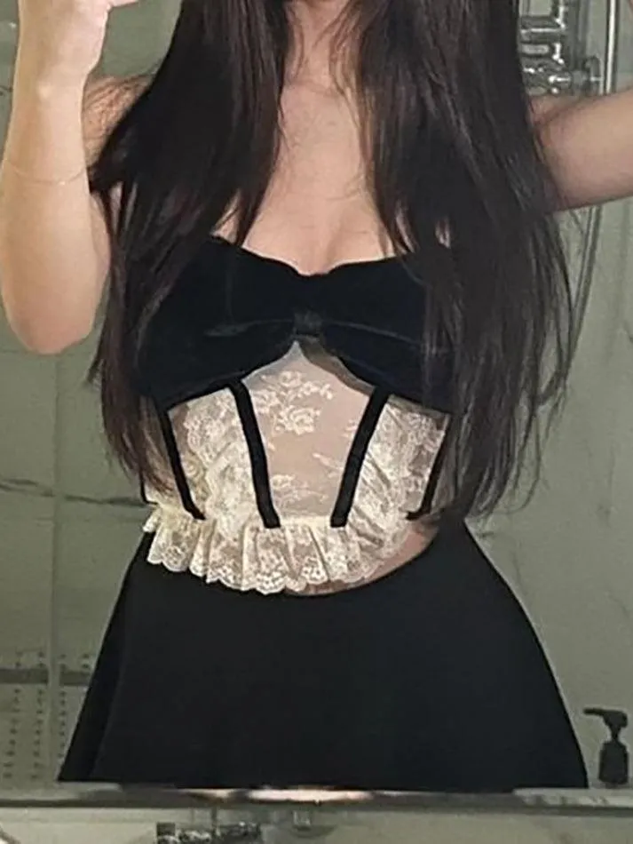 Velvet Ribbon Lace Corset Tank Top