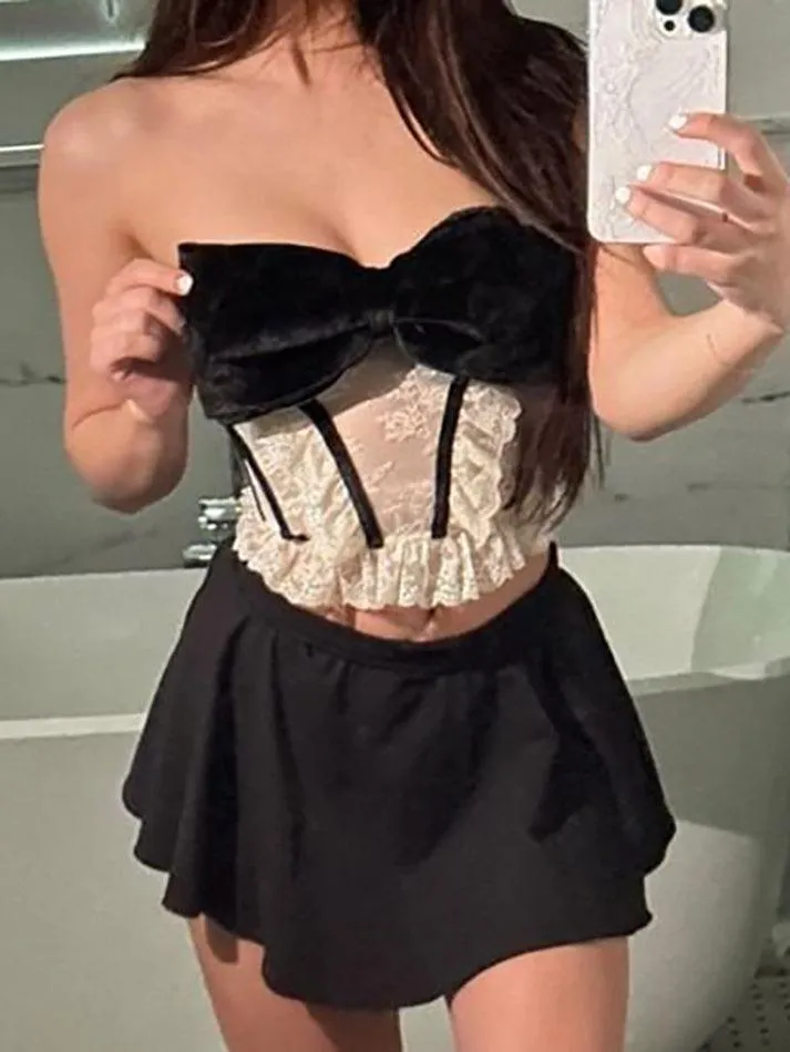 Velvet Ribbon Lace Corset Tank Top