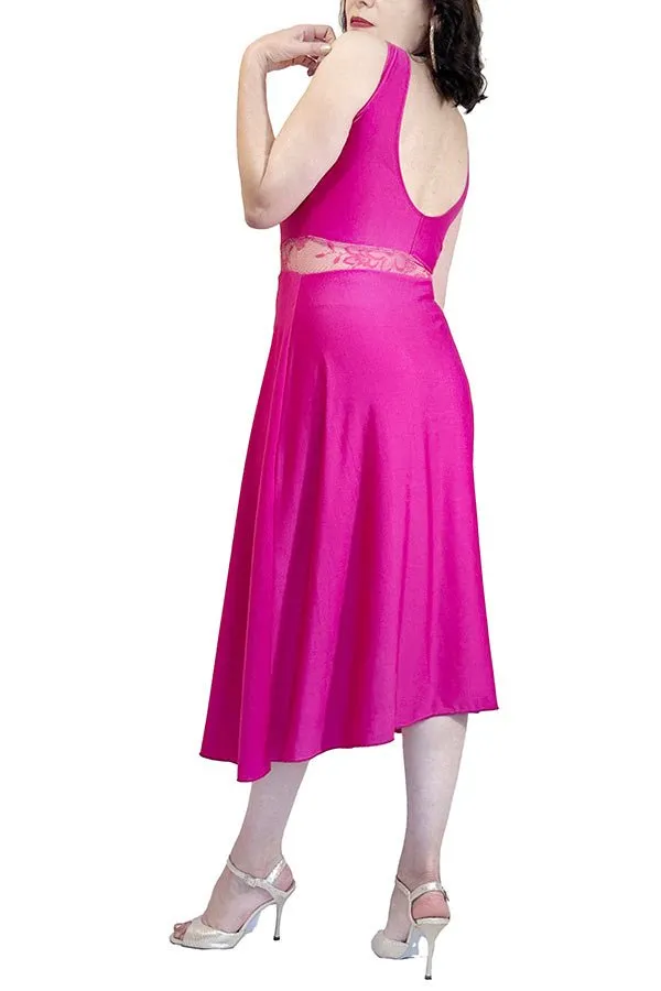 vibrant pink  a-line tango dress with side slit