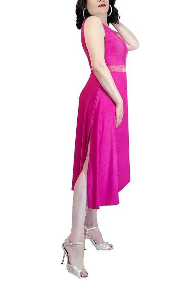 vibrant pink  a-line tango dress with side slit