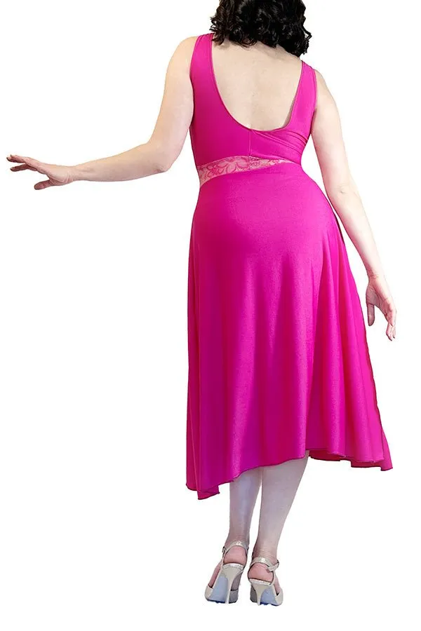 vibrant pink  a-line tango dress with side slit