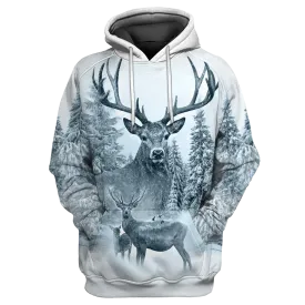 White Deer Hunting Full Print On Hoodies, Hunting Hoodie, White Winter Hunting Hoodies Women