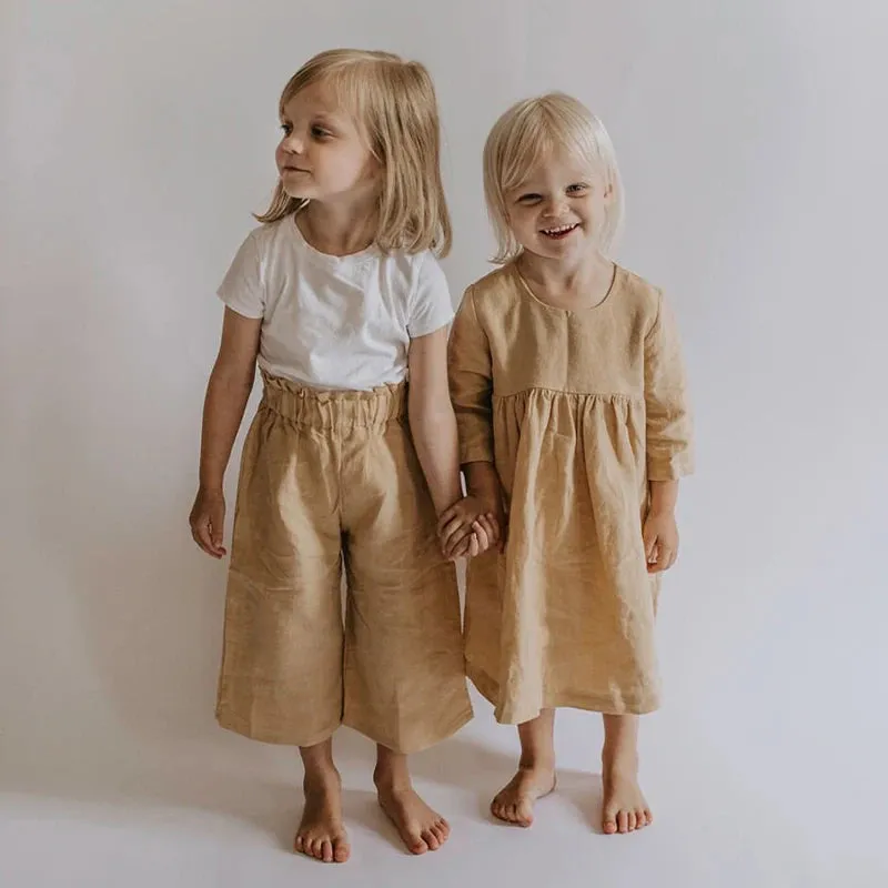 Wide-Leg Solid Linen Pants