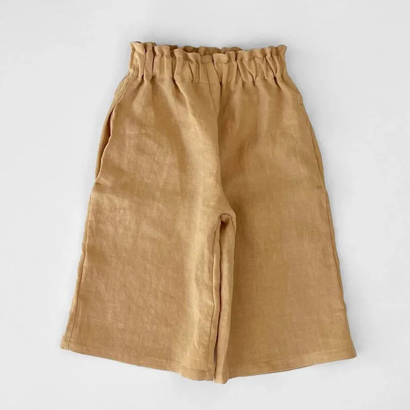 Wide-Leg Solid Linen Pants