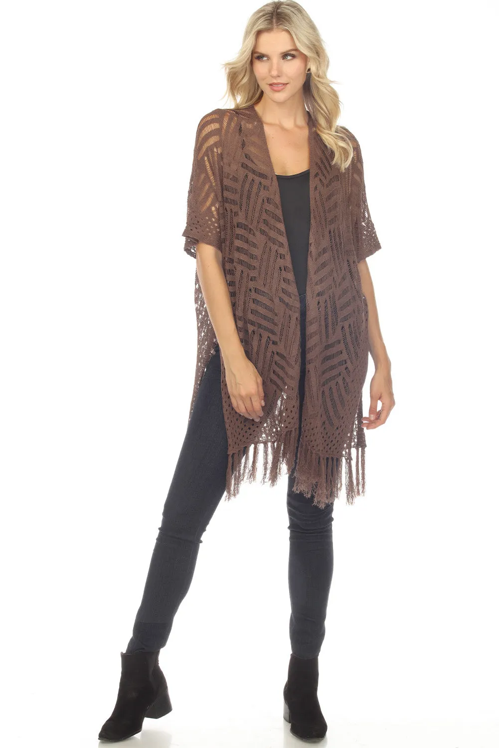 Women's Loose Knitwear Tassels Kimono with Slits