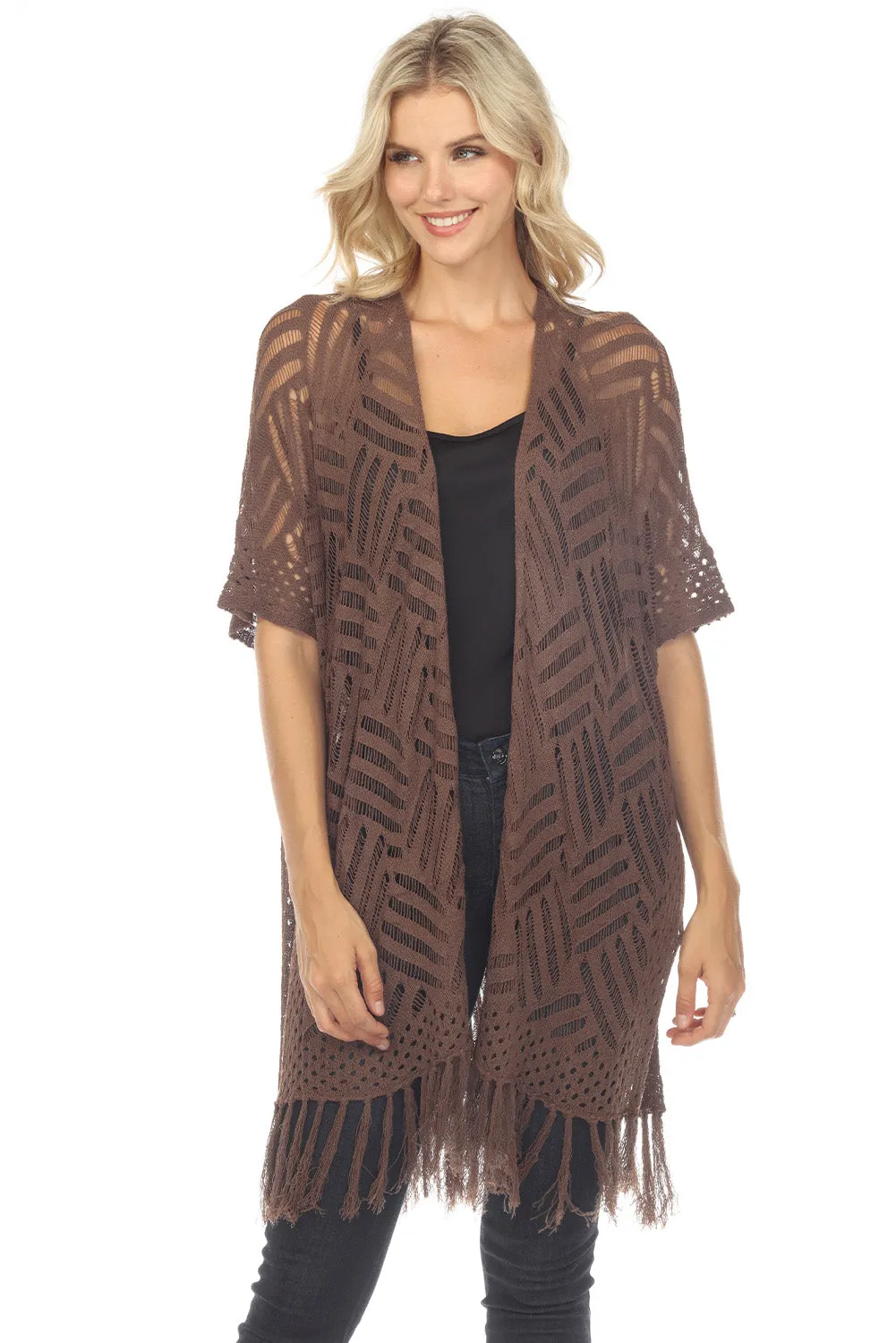 Women's Loose Knitwear Tassels Kimono with Slits