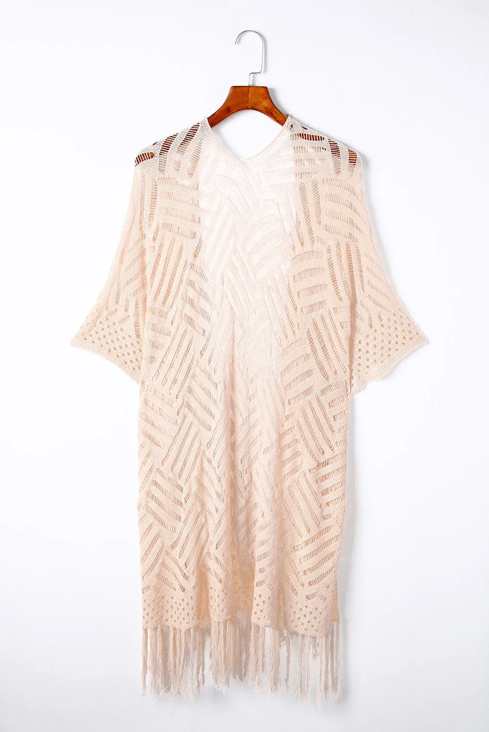 Women's Loose Knitwear Tassels Kimono with Slits