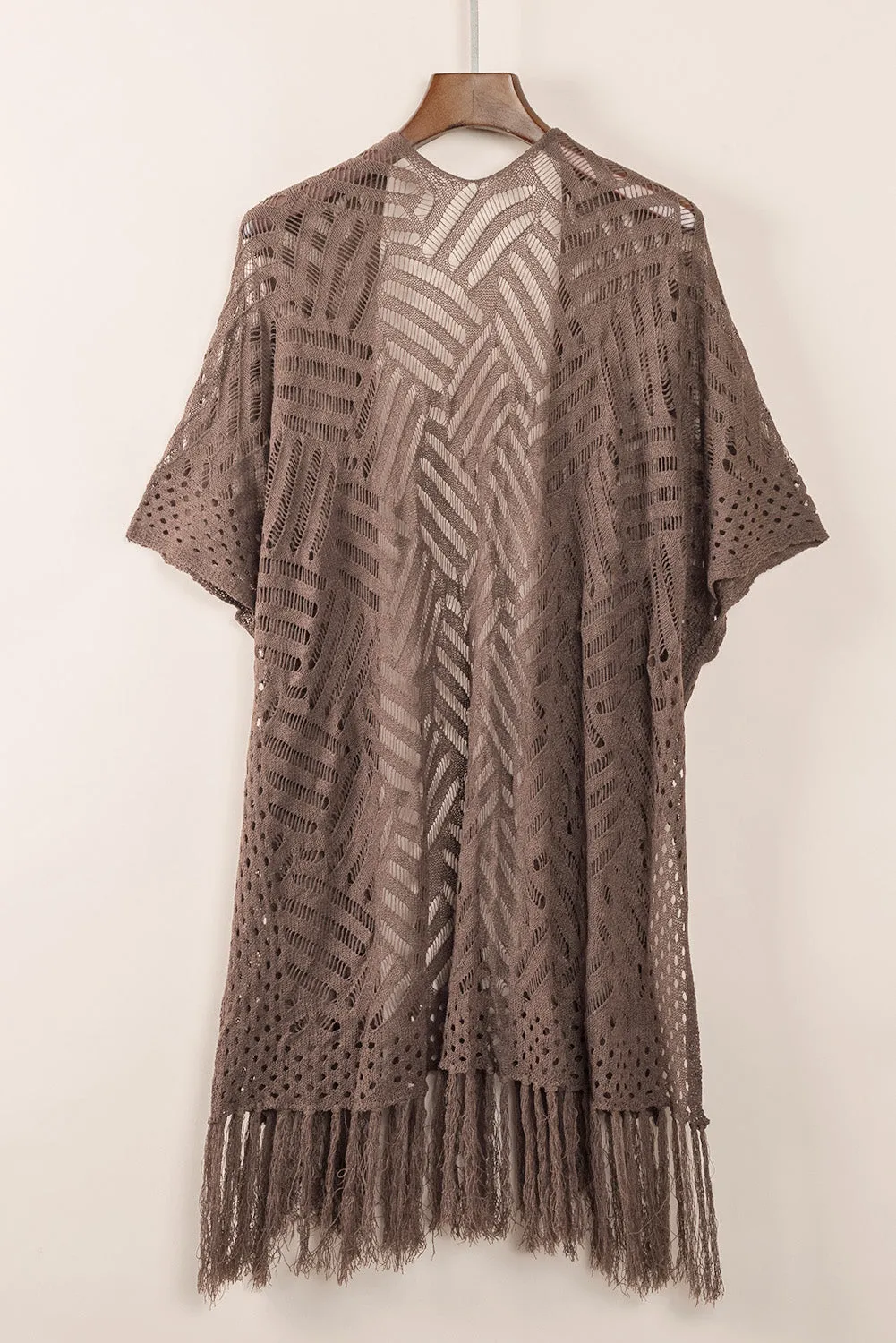 Women's Loose Knitwear Tassels Kimono with Slits