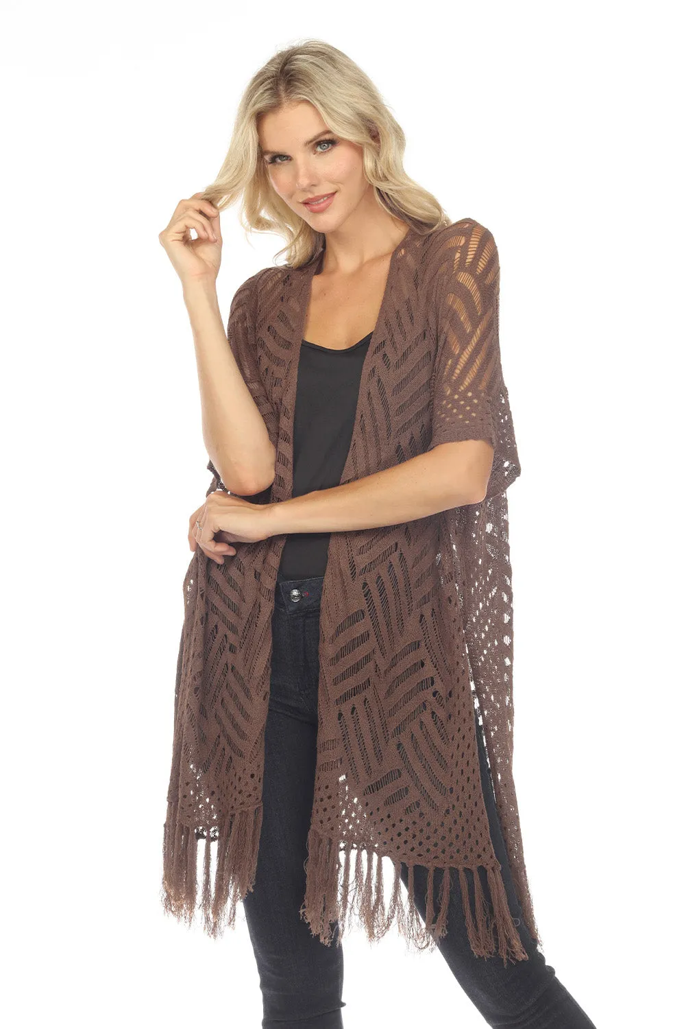 Women's Loose Knitwear Tassels Kimono with Slits